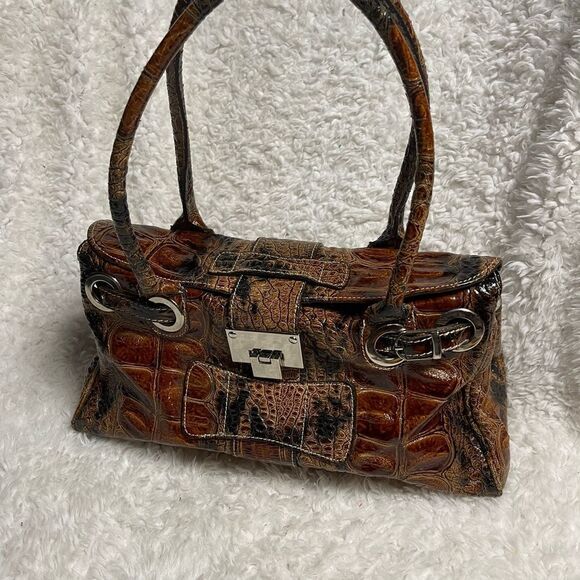 Unbranded Vera Pelle genuine leather croc print embossed shades of brown Satchel - Picture 6 of 14